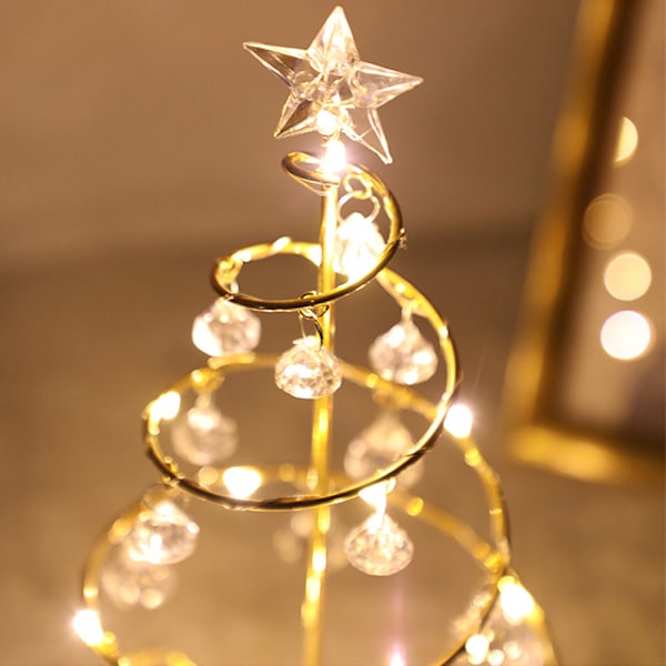 LED-julgranslampa Batteridriven Spiral Julgransbordslampa med Star Topper för Juldekor i hemmet i sovrummet Guld