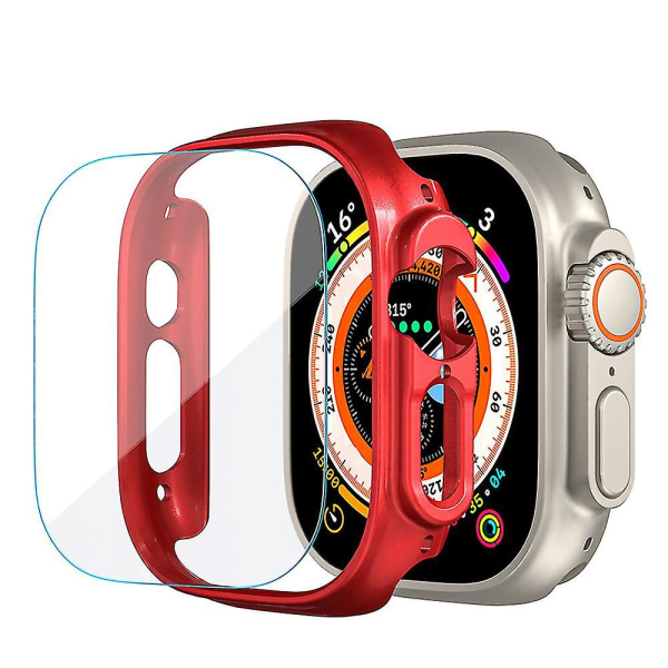 For Apple Watch 8 Ultra-deksel, herdet glass beskyttende film og harde PC-støtfangersett red 2pcs