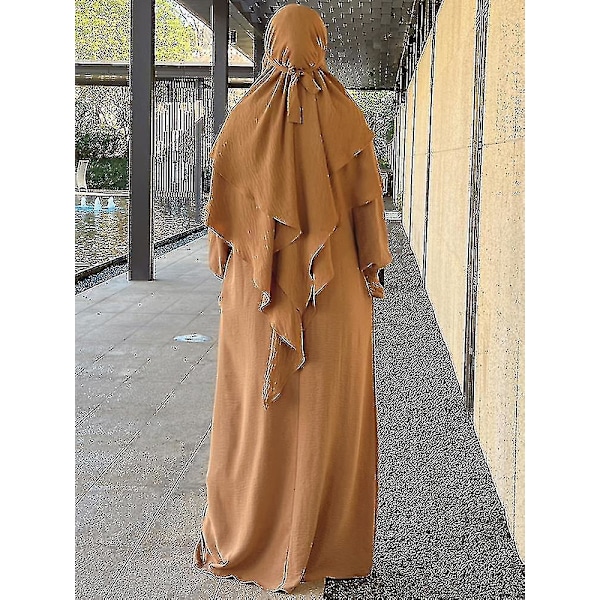 Elegant mörk röd 2-delad Abaya set med hijab för muslimska kvinnor