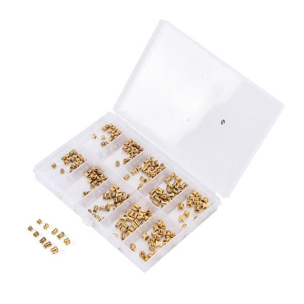 280 stk Messing rillete muttere gjengede innsatsfester M2 M2.5 M3 sortimentsett