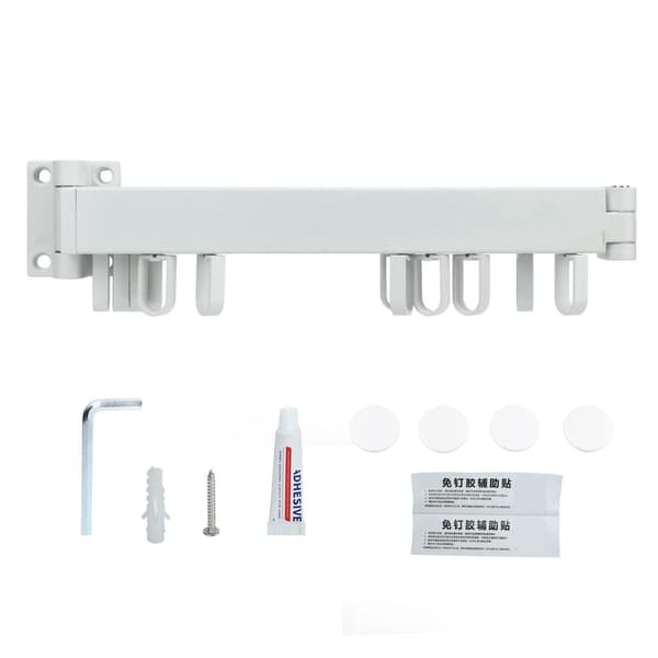 Wall Clothes Drying Rack Retractable Space-Saving Rotating Ring Simple Clothes Hanger for Balcony Laundry Room White Two-Fold