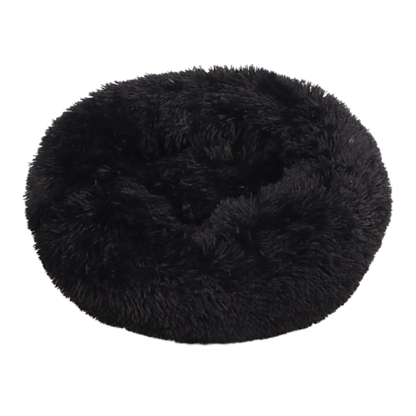 Husdyrseng Multifunktionel Sød Rund Varmt Behagelig Blød Pels Vaskbar Kattesengsmåtte til Katte Hunde Kæledyr Sort Ydre Diameter 50 cm/19,7 tommer