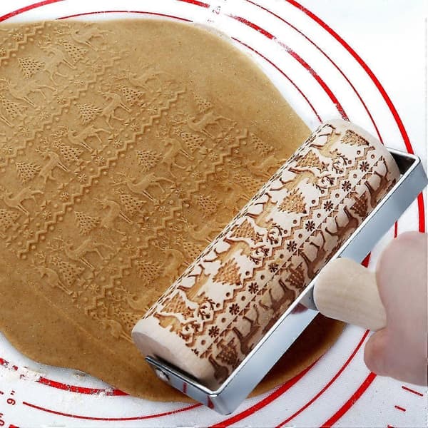 Julekjevle i tre, Trekjevle for baking av pregede kaker, 3D-trekjevle, Preget kjevle, Gravert kjevle