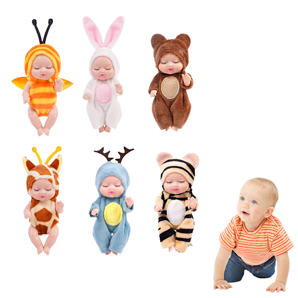 6 st Mini Sova Rebirth Dolls Miniatyr dockleksaker för bebis Barn Flickor Födelsedagspresent