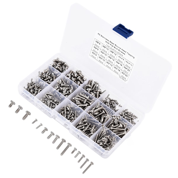 400 Styck Rostfritt stål Skruv Cross Pan Head Självgängande Skruvar Sortiment Kit Fästelement