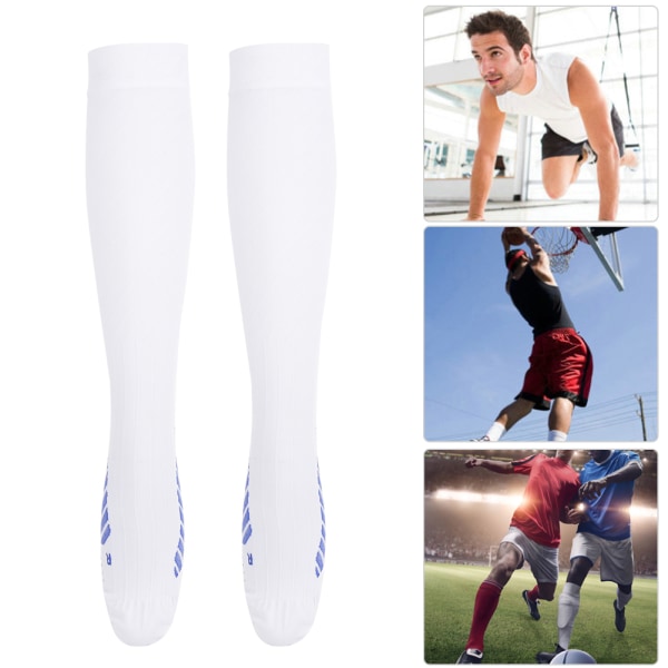 1 par kompressionsstrumpor för män och kvinnor, smärtlindring för ben, stöd för utomhuscykling (vita knähöga XL)