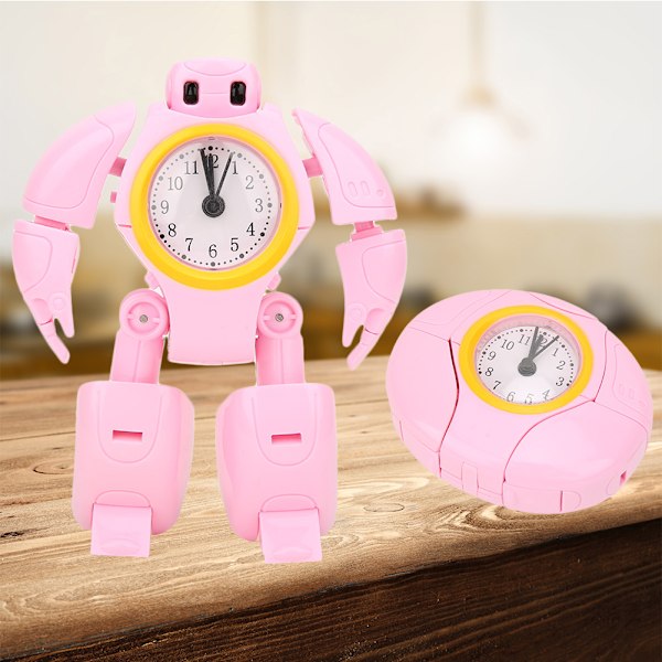 Creative Mini Elektronisk Tecknad Deformation Robot Väckarklockor Barn Barnleksak (Rosa)
