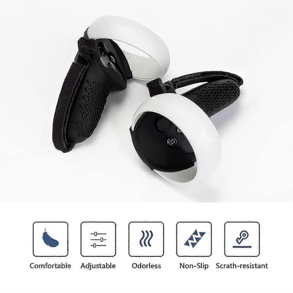 Silikonecontroller-etui kompatibel med Oculus Quest 2 med skridsikkert greb og justerbar håndrem [LD] Black