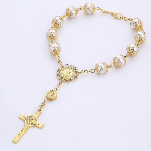 One Decade Auto Rosary Beads Catholic Alloy rannekoru naisille miehille Silver