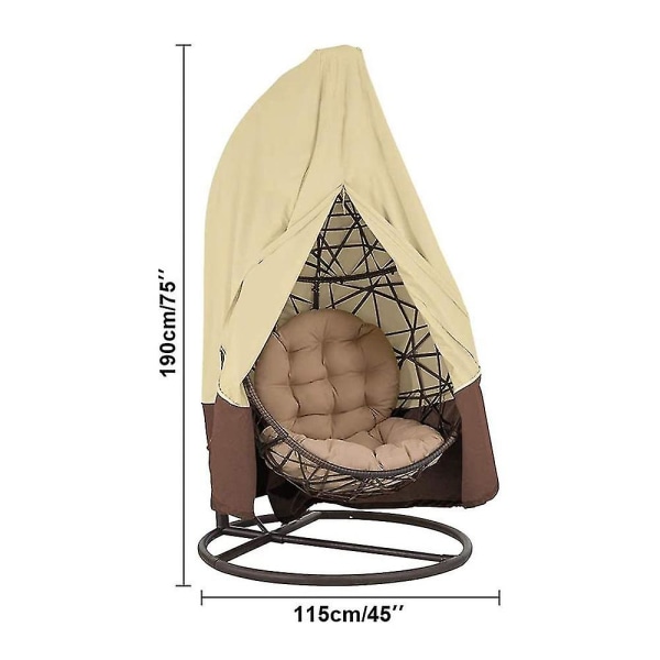 Terrassehængende stolebetræk, vandtæt æggyngestolsbetræk med lynlås, 190x115cm