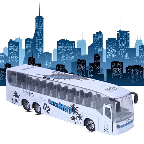 1:50 Simulaatio Transit Bussimalli Leikkiauto Metalli Vetoauto Bussilelu Valoilla ja Musiikilla Lapsille (Valkoinen)