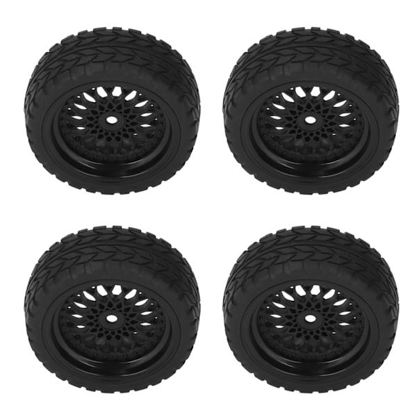 4 stk RC Hjuldekk Gummi Dekk Plast Felg Bedre Grep Stabil 1/10 Gummi Hjul Dekk for 1/10 RC Racing Bil Svart
