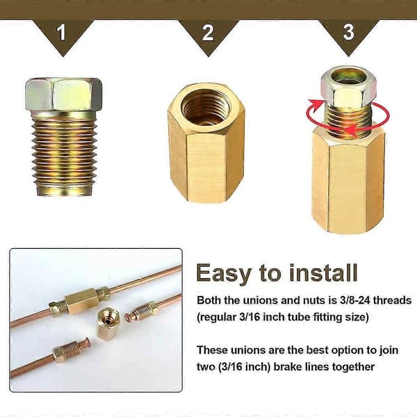 Pakke med 12 7/16\" - 24 messingkoblinger for 1/4\" rør