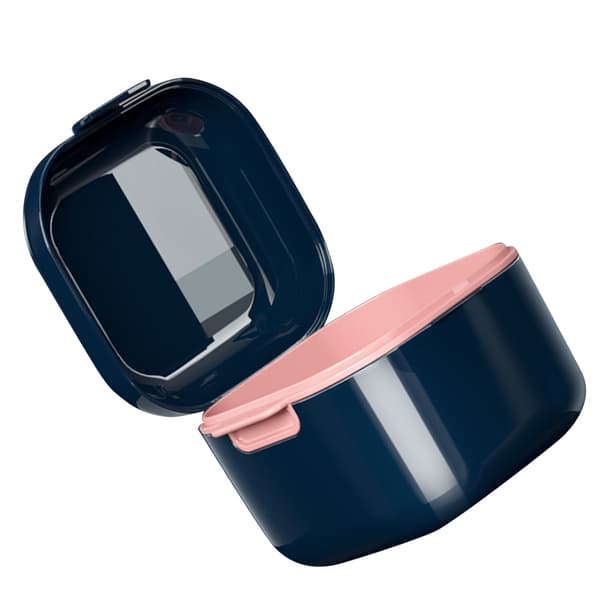 Denture Case Stain Removal Food Grade Strong Plastic Drainage Design Denture Cup for False Teeth Tooth Socket Blue