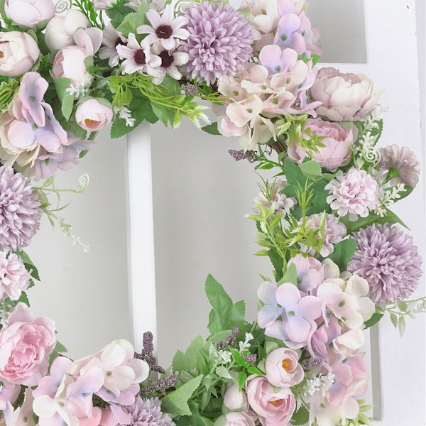 Utendørsdørkrans 15,7 tommer Ytterdiameter Blomsterdesign Iøynefallende blomsterkrans for hjemmefest