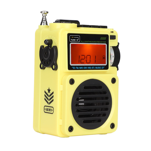 HRD-701 Digital Radio Full Band Timing Support Minneskort Bärbar Bluetooth Radio Musikspelare för Hemma UtomhusGul