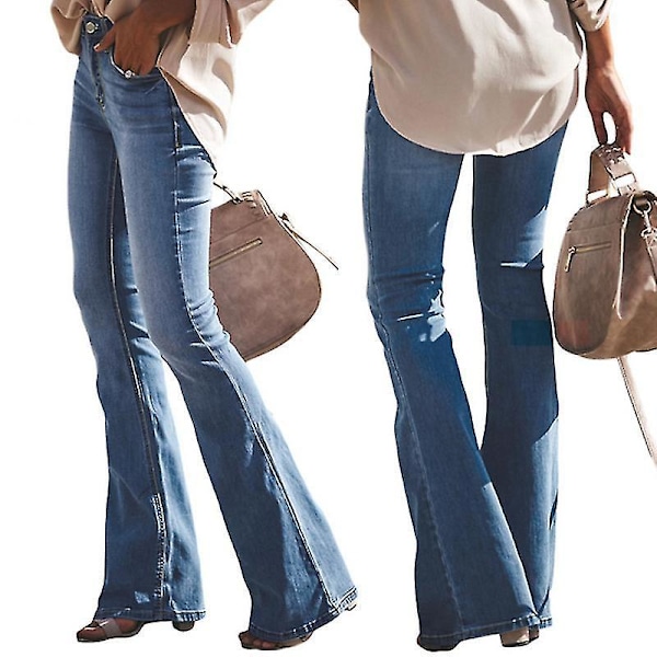 Vaaleansininen naisten stretch-denim-bootcut-farkut, keski-vyötärö