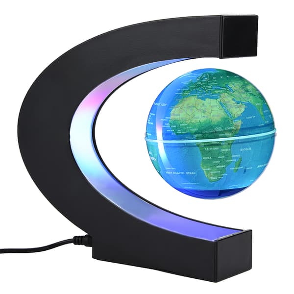 Floating Globe Magnetic Levitation Rotating Globe with Colorful LED Light (US Plug Blue)
