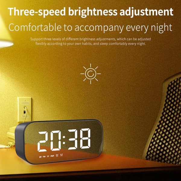 Multifunctional Digital Alarm Clock - Dual Alarm, Bluetooth Speaker with FM Radio, Adjustable Brightness and Temperature Display