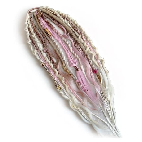 [LD] Elastisk Dread Ponytail, med Hårrep, Boho Flätad Hästsvansförlängning, med Pärlor, Snäckor och Berlocker, Handflätad Lång Dreadlock Hästsvans Pink