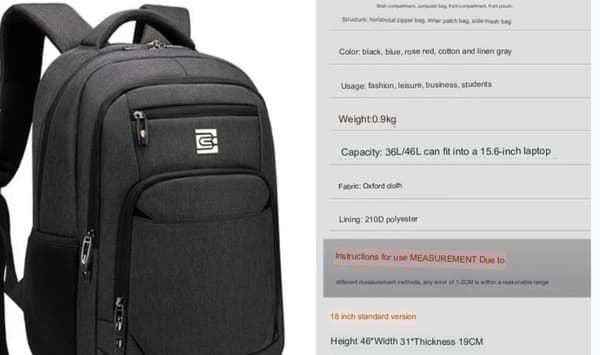 Rygsæk med stor kapacitet, computertaske, 18 tommer, indvendig stil [LD]
