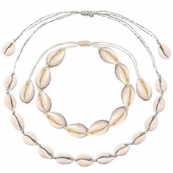 Shell Halsband Armband, Natural Shell Choker Halsband Och Armband Set, 2st Summer Beach Halsband Och Armband För Kvinnor White