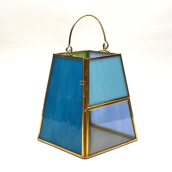Geometrinen värillinen lasikynttilänvarjo tuulenpitävä kynttilänjalka kannettava kynttilänjalka Kodin maljakkokoristeet B