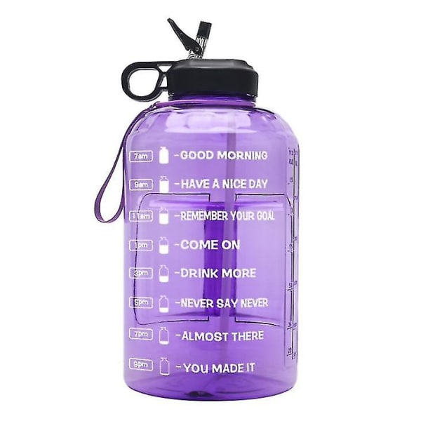 3,7 l stor vattenflaska hydrering med motiverande tidsmarkör påminnelse purple