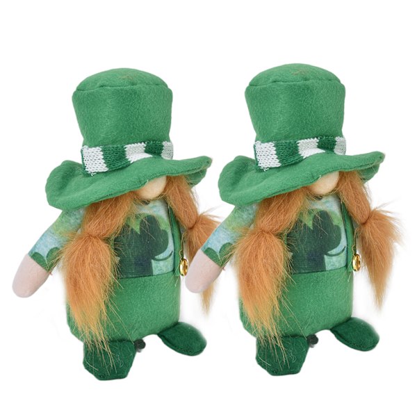 2 stk Gnomer Dukke Søt håndlaget grønn hatt Ansiktsløs St. Patrick's Day dekorasjon for sofabord for rommet (kvinnedukke)
