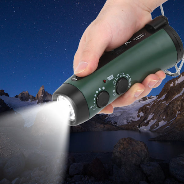 Plast utomhus handvev multifunktions ficklampa Radio nödläge LED ficklampa Mobiltelefon Laddning Grön