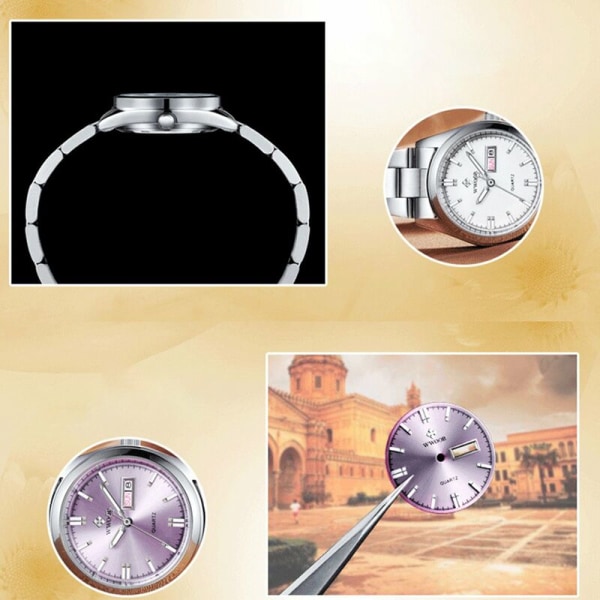 Watch med armband i rostfritt stål Watch 3ATM lysande display Damklockor, modell: Rose