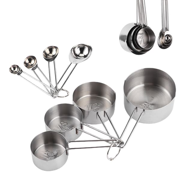 8pcs/set Stainless Steel Measuring Cup Spoon with Scale Kitchen Cooking Baking Accessories Silver