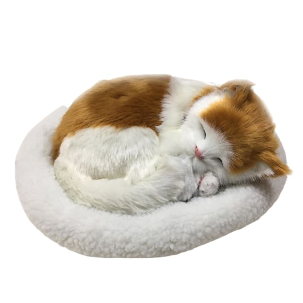 Söt simulering sovande katt/hund plyschdocka med bo som andas fluffig katt/hund D