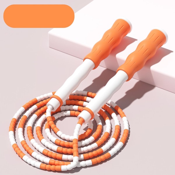 Justerbar hopprep med segmenterad design, trasselfri, pärlor, flexibel PP-plast, för barn, orange
