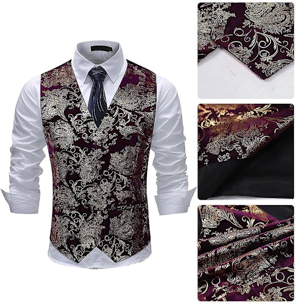 Herr Tryckt V-ringad Business Casual Kostym Väst - 6 Färgalternativ