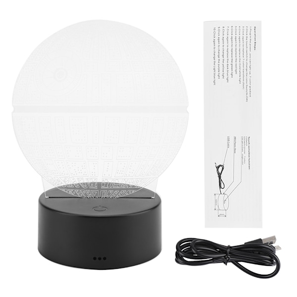 Natlampe ABS-fod Planetmønsterlampe Touch Switch (sort uden fjernbetjening)