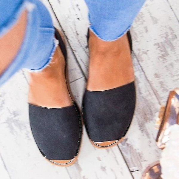 Ferie Menorcan Flats Sommer Peep Toe Sandaler - Kvinders Casual Sko, Sort
