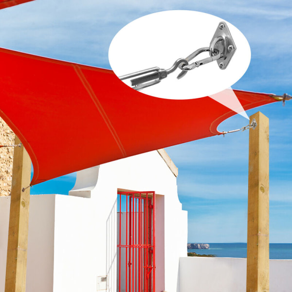 Aurinkovarjojen kiinnitystarvikkeet Erittäin raskaaseen käyttöön tarkoitettu aurinkovarjopurjelaitteistosarja kolmion, suorakaiteen ja neliön muotoisten varjostuspurjeiden asentamiseen