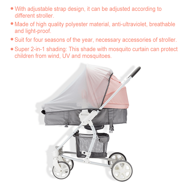 Baby Multifunksjonsvogn Universal Myggnett Solskjerming Anti UV Super UV Soltak