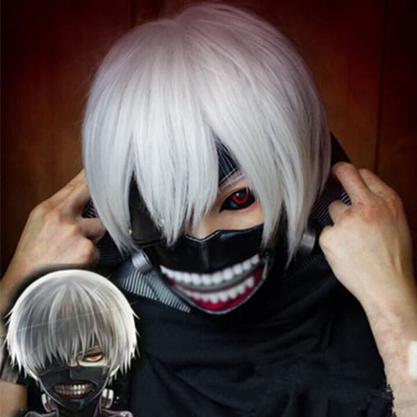 Korte Grå Parykker, Missvig Cosplay Lysegrå for Menn Gutter Tenåringer C