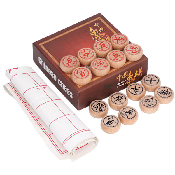 Kinesiskt schackspel Bokträ Intellektuell tillväxt Xiangqi brädspel med PU-läder schackbräde 3 cm diameter