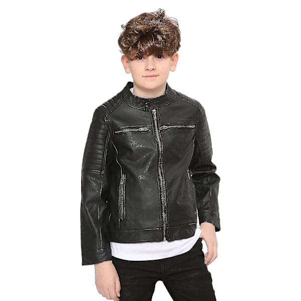 Sort drenge PU læder biker motorcykeljakke (11-12 år)