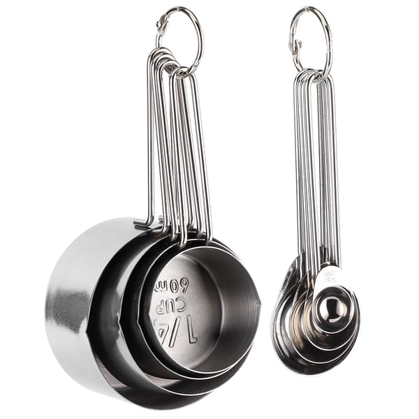 8pcs/set Stainless Steel Measuring Cup Spoon with Scale Kitchen Cooking Baking Accessories Silver
