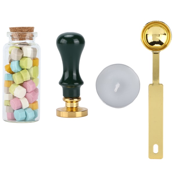 Voks Segl Stempel Kit Klart Mønster Holdbar DIY Klassisk Forseglingssett for Konvolutter Invitasjoner Bryllupspynt (Grønn Lang Boks mørk Grønt Håndtak)