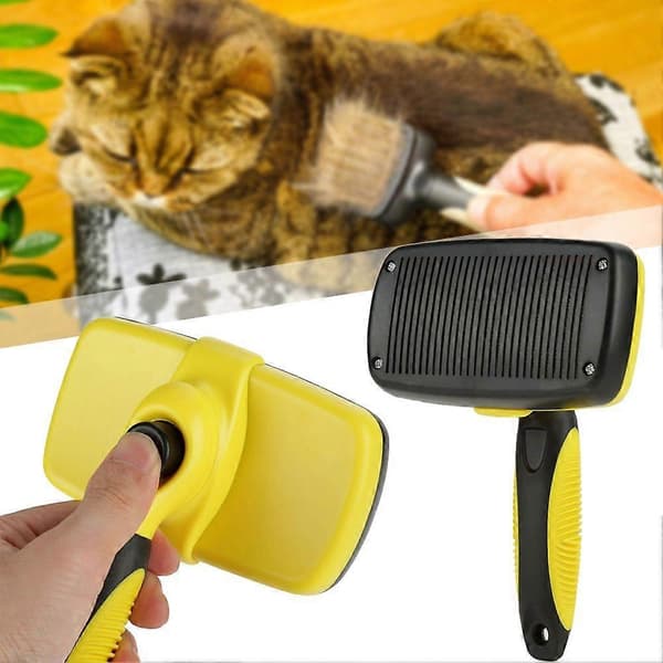 Selvrensende kæledyrsbørste til hunde og katte, hårfjerning, slickerbørste til lang, kort pels Yellow