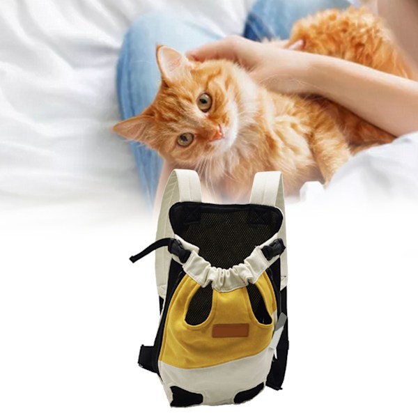 Dubbelaxel-husdjursväska Bärbar 4-bens hundkattryggsäck för utomhuspromenader och resor L (4-5 kg) Vit Gul