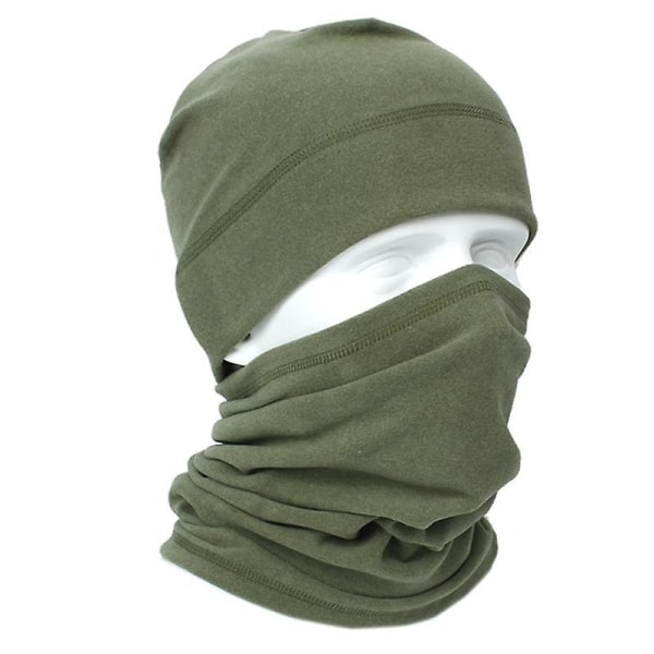 2st Unisex Vinter Varm Mössa Circle Scarf Set Imitation Fleece Enfärgad Vindtät Döskalle Cap Nack Cover Army Green ONE SIZE