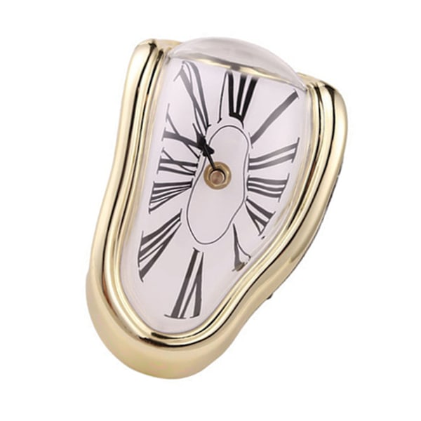 Melting Clock Plastic Retro Decorative Electroplated Metal Paint Desk Table Clock for Office Golden