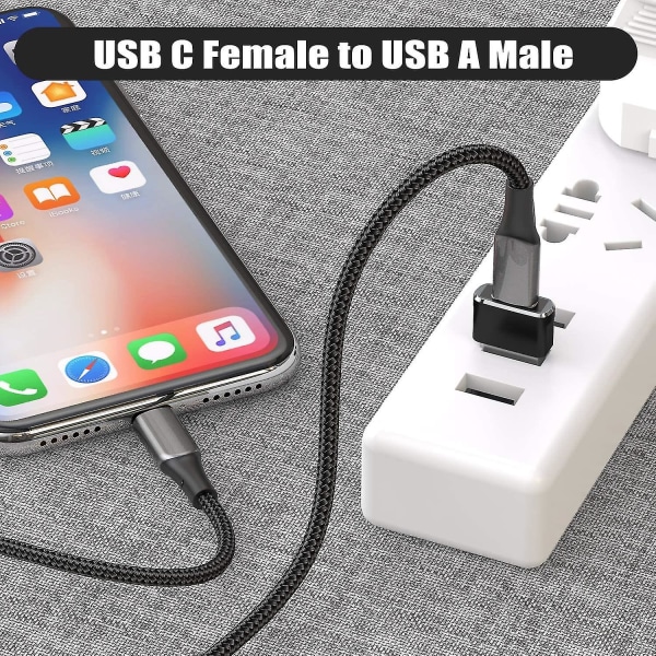 Usb C Female Til Usb Hanne Adapter 2 Pakke,type A Laderkabel Strømadapter For Iphone 11 12 13 Pro Max,airpods Ipad Air 4 Mini 6,samsung Galaxy Note 1 Black