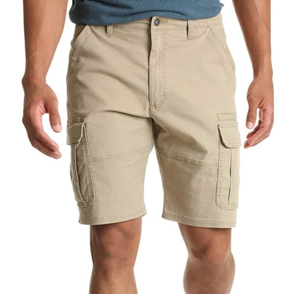 Miesten Cargo-shortsit, useita taskuja, yksivärinen, khaki, koko M